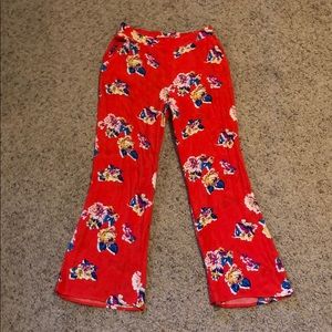 Red Floral Print Pants